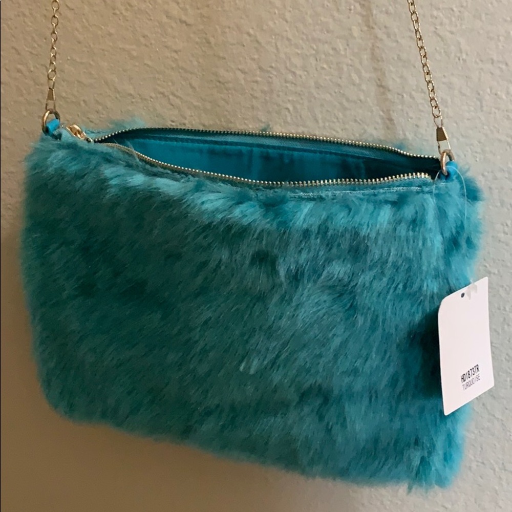 Blue Furry cross body purse!